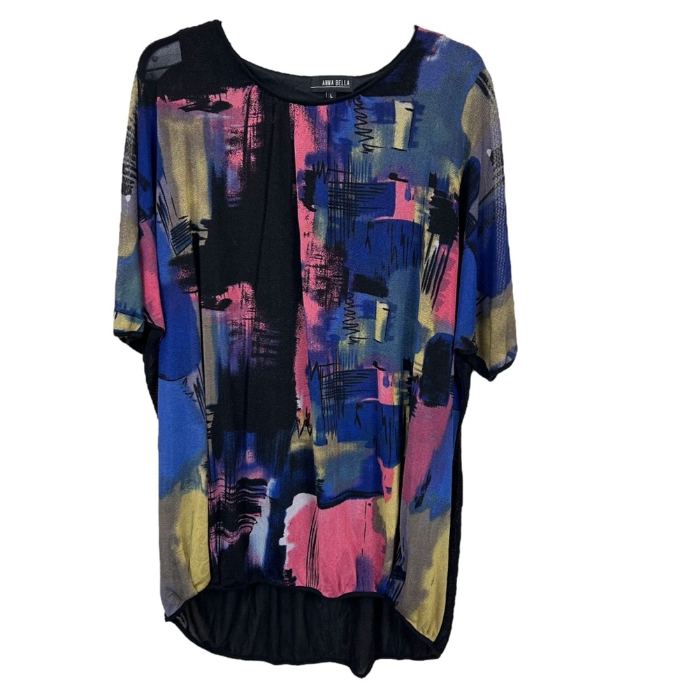 Anna‎ Bella Women’s Tunic size L colorful high low lined oversized